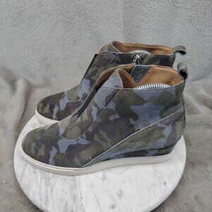Linea Paolo Shoes Womens Size 8 Blue Green Camo Leather Anna Wedge Sneaker